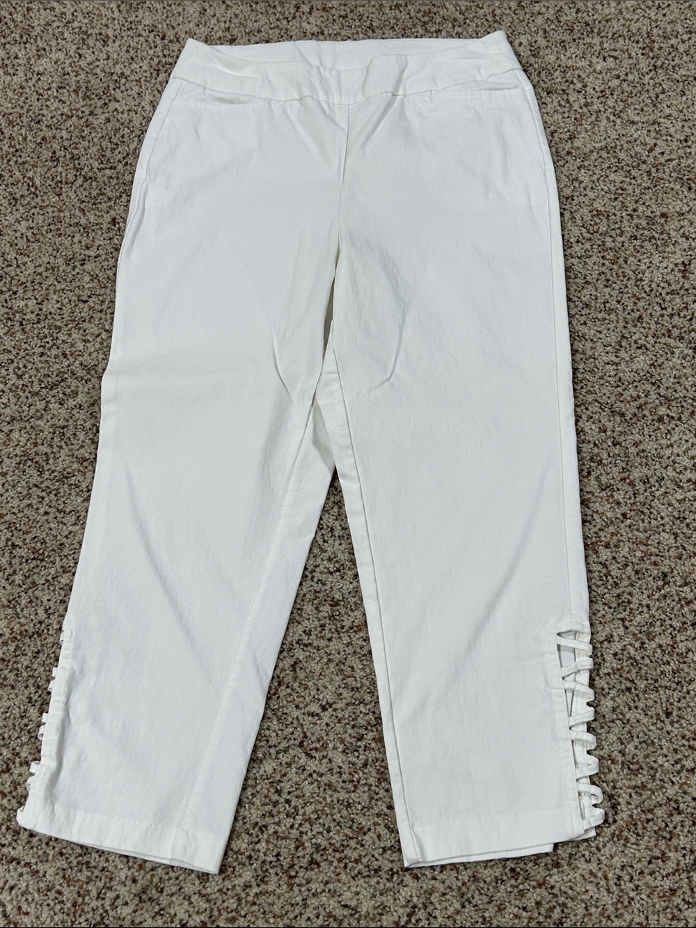 White Cropped Chinos with Side Lace-Up Detail